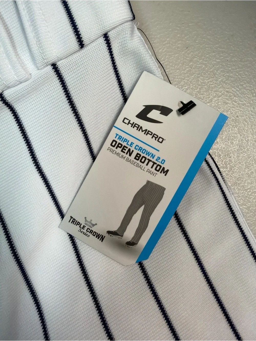 Champro Youth M Triple Crown 2.0 Open Bottom Baseball Pants White/Navy Pinstripe